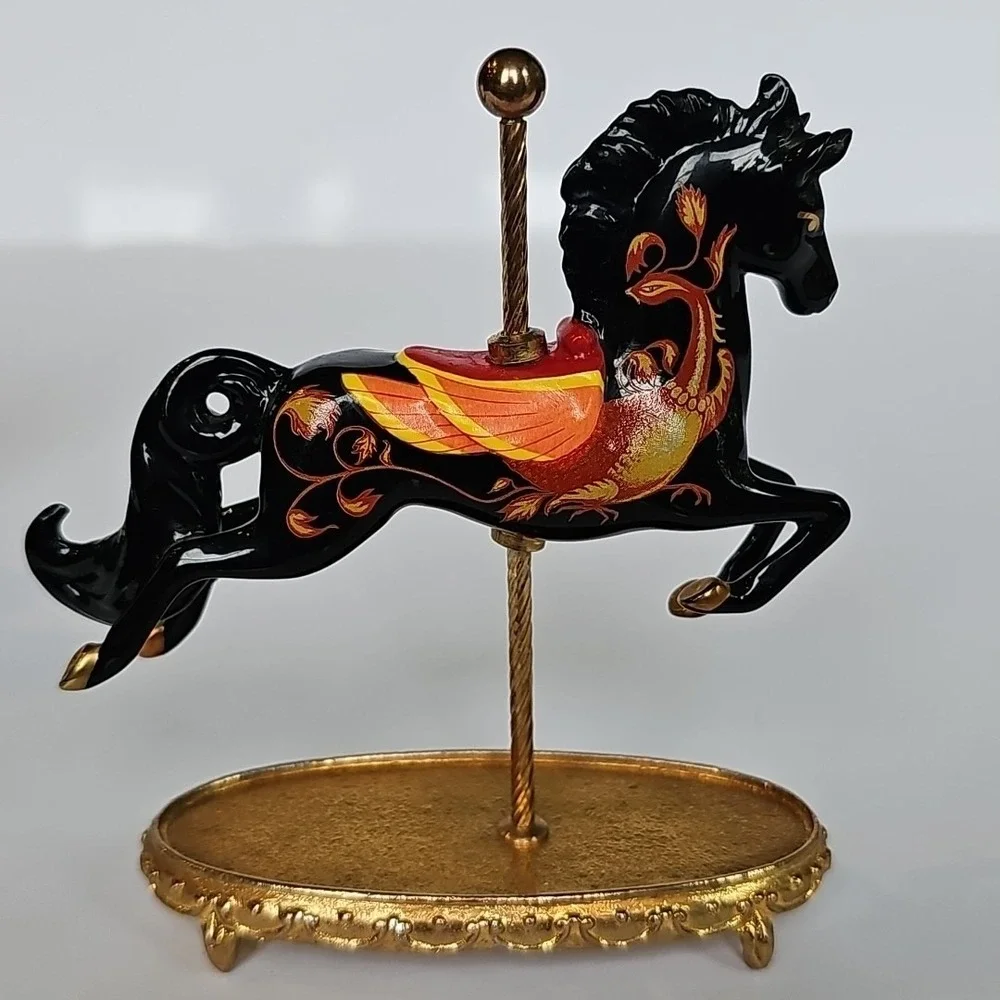 The World of Carousel Horses Russian Lacquer Horse Gold Porcelain‎ COA M1040
